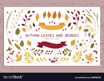 Autumn leaves and berries flat set vector image