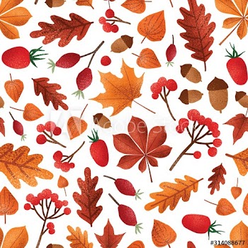Autumn leaves and berries vector seamless pattern