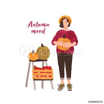 Autumn mood postcard flat vector template