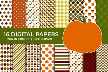 Autumn Pumpkin Digital Papers, Fall Leaves, Acorn Patterns