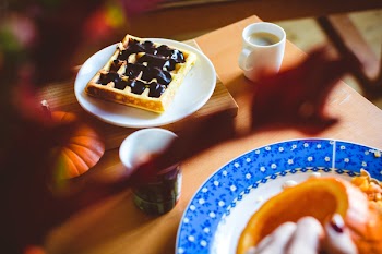 Autumn relax with waffle and coffee 