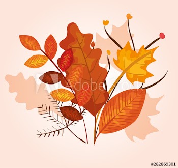 autumn season with leaves and branches plants decoration
