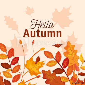 autumn season with leaves and branches plants design
