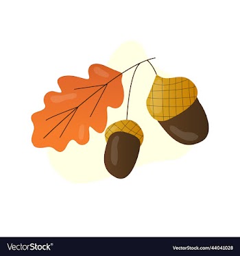 autumn set with yellow oak leaves and acorns oak