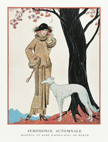 Autumn Symphony: Mantle and Afternoon Dress (1922) fashion illustration in high resolution by George Barbier. Original from The Rijksmuseum. Digitally enhanced by rawpixel.