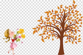 Autumn Tree , Holding a flower girl transparent background PNG clipart
