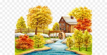 Autumn Wall decal Wallpaper - Hand-painted Autumn forest background material 