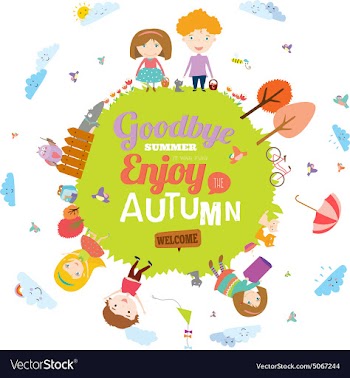 Autumn with happy kids vector image