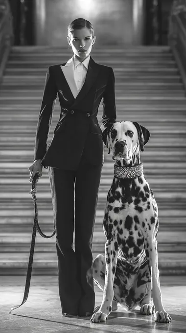 Avant-Garde Fashion Model with Colossal Dalmatian Dog at MET Opera Avant-Garde Fashion Model with Colossal Dalmatian Dog at MET Opera