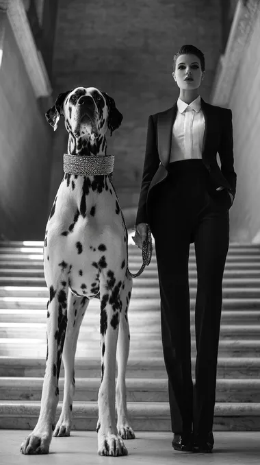 Avant-Garde Fashion Model with Colossal Dalmatian on MET Opera Staircase Avant-Garde Fashion Model with Colossal Dalmatian on MET Opera Staircase