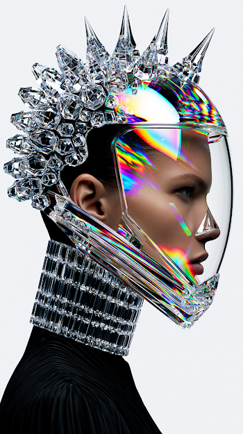 Avant-Garde Transparent Helmet with Crystalline Spikes