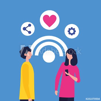 Avatar woman and man with social media design