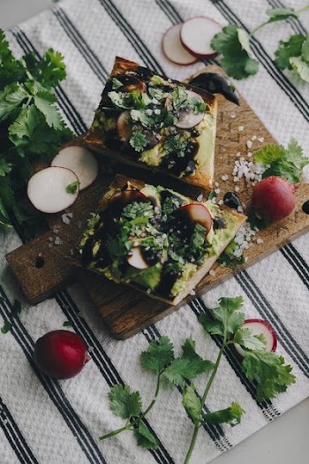 Avocado Toast On Wood Board
