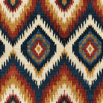 Aztec-Inspired Ikat Pattern in Terracotta and Indigo