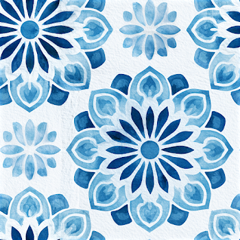Azure Blue Mediterranean Floral Pattern
