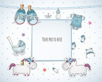 Baby boy shower card. Arrival card with place for your photo.