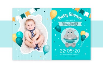 Baby boy shower invitation template announcement Free Vector