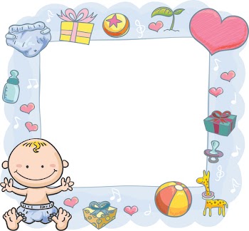 Baby Boy with orante frame in colourful cartoon style