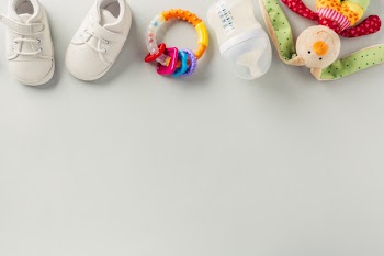 Baby care accessories flat lay Free Photo