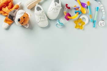 Baby care accessories flat lay Free Photo
