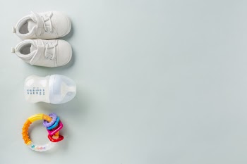 Baby care accessories flat lay Free Photo