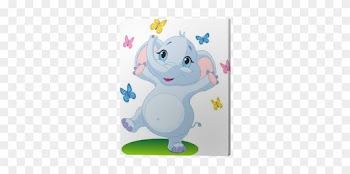 Baby Elephant Dancing With Butterflies Canvas Print - Cute Baby Elephant Cartoon