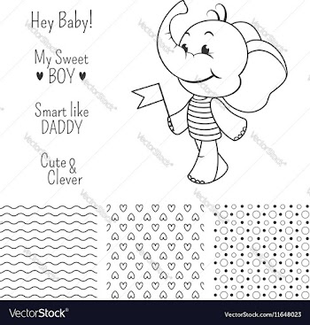  					Baby elephant outline design with seamless pattern vector image														