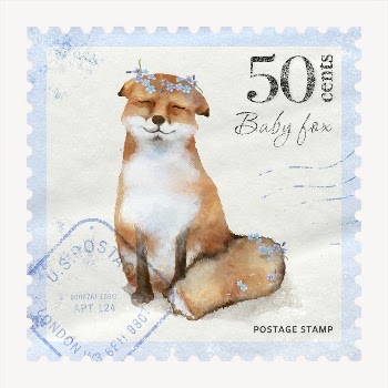 Baby fox postage stamp, animal | Free PSD - rawpixel