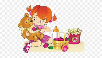 Baby Girl Playing With Teddy Bear - Cartoon Girl Play Bear