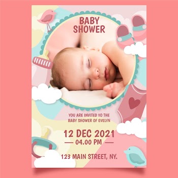 Baby girl shower invitation template theme Free Vector
