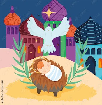 baby jesus crib and pigeon star nativity merry christmas