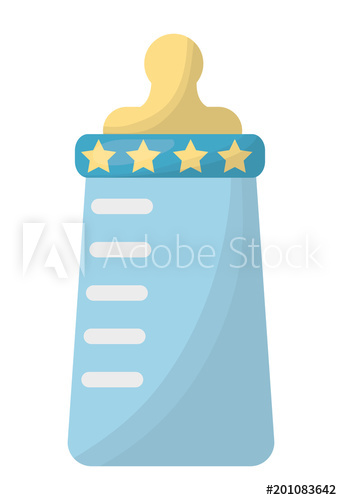 baby shower card boy blue bottle milk stars vector illustration