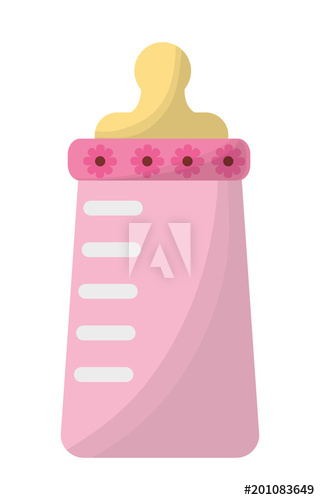 baby shower card pink girl bottle milk flowers vector illustration