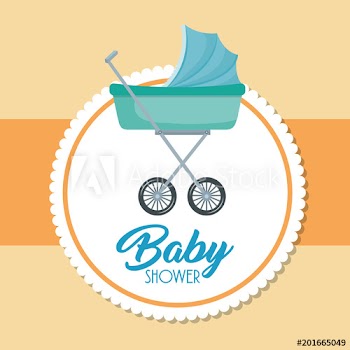 baby shower card with cart design