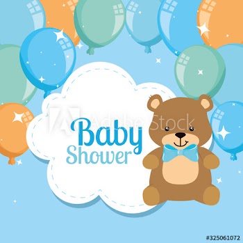 baby shower card with cute bear and balloons helium design