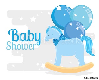 baby shower card with wooden horse and decoration design