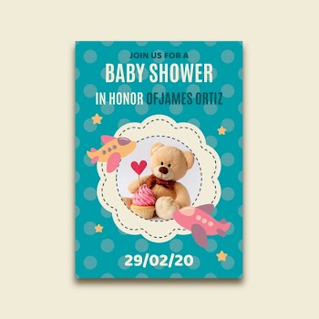 Baby shower invitation template for boy with photo Free Vector