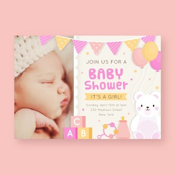 Baby shower invitation template for girl Free Vector