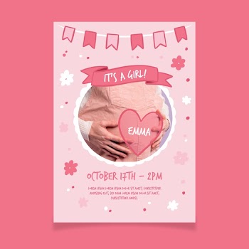 Baby shower invitation template with photo for girl Free Vector