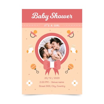 Baby shower invitation template with photo (girl) Free Vector