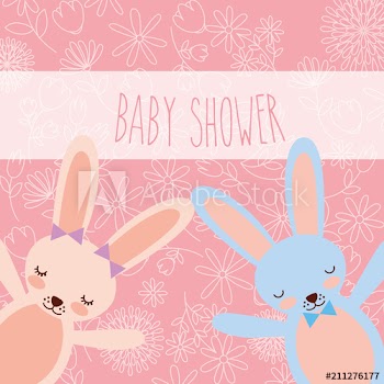 baby shower pink and blue bunnies greeting card