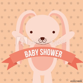 baby shower pink bunny ribbon dots background card