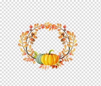 Baby shower Pumpkin Autumn Party Halloween, color pumpkin wreath decoration transparent background PNG clipart