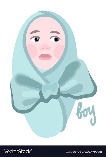 babyboy in blue blanket with ribbon isolated
