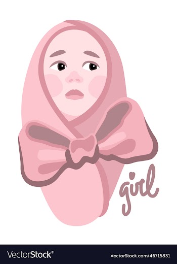 babygirl in pink blanket with ribbon isolated