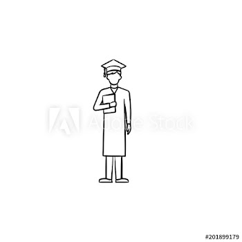 Bachelor in graduation cap and cloak hand drawn outline doodle icon