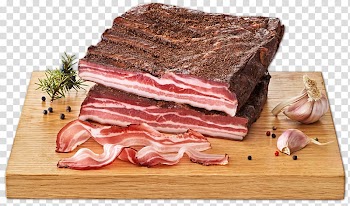 Back bacon Ham Tyrolean Speck, hand-painted fresh spices transparent background PNG clipart