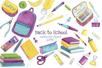 Back to School Clipart. Watercolor school supplies