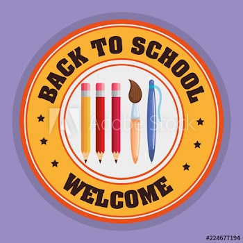 back to school seal with school supplies