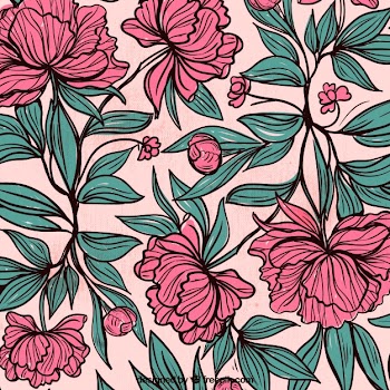 Background of hand drawn flowers and leaves Free Vector